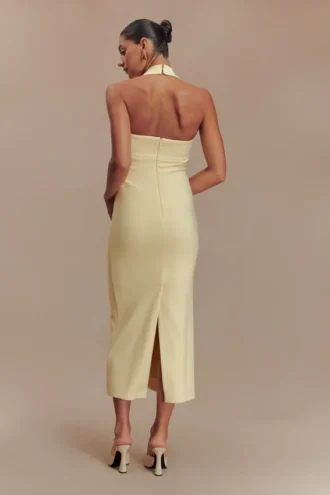 Vestido midi halter de traje Amelita – Limón pálido