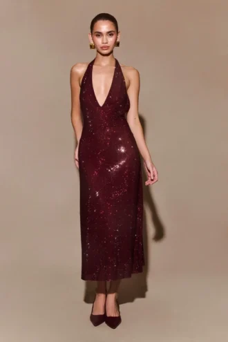 Vestido midi halter Genie Diamante – Caoba