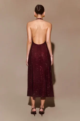 Vestido midi halter Genie Diamante – Caoba