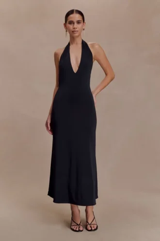Vestido midi halter Genie Slinky – Negro