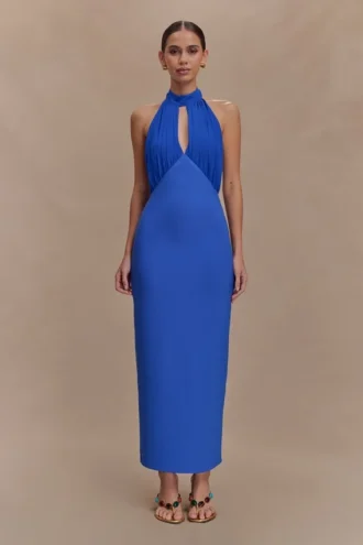 Vestido midi halter Mierah – Azul cobalto