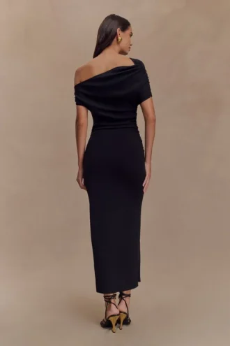 Vestido midi Kendra de jersey scuba con detalles metálicos – Negro