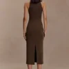 Vestido midi Kennedy de cuello alto – Chocolate Vestido midi Kennedy de cuello alto – Chocolate