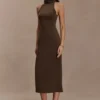 Vestido midi Kennedy de cuello alto – Chocolate Vestido midi Kennedy de cuello alto – Chocolate