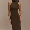 Vestido midi Kennedy de cuello alto – Chocolate Vestido midi Kennedy de cuello alto – Chocolate