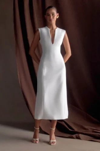 Vestido midi sin mangas Audrine Suiting – Marfil