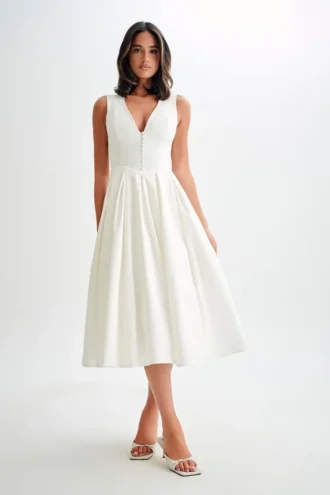 Vestido midi sin mangas de algodón Keely – Blanco