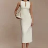 Vestido midi sin mangas de crepé Norah – Marfil Vestido midi sin mangas de crepé Norah – Marfil