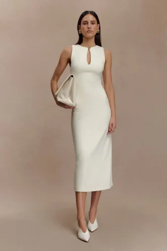 Vestido midi sin mangas de crepé Norah – Marfil