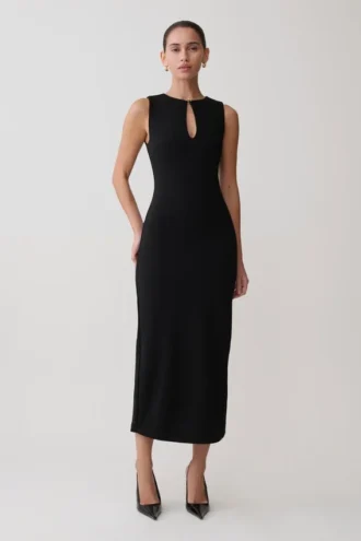 Vestido midi sin mangas de crepé Norah – Negro