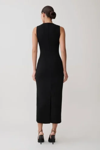 Vestido midi sin mangas de crepé Norah – Negro
