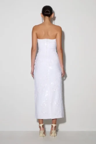Vestido midi sin tirantes con lentejuelas Maisie – Blanco
