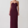 Vestido midi sin tirantes con pliegues Cary de crepé – Burdeos