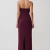 Vestido midi sin tirantes con pliegues Cary de crepé – Burdeos