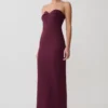 Vestido midi sin tirantes con pliegues Cary de crepé – Burdeos