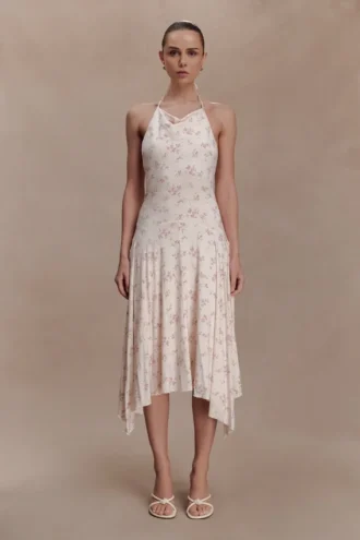 Vestido midi Sylvie de modal estilo pañuelo – Estampado floral pequeño