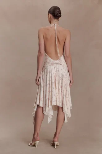 Vestido midi Sylvie de modal estilo pañuelo – Estampado floral pequeño