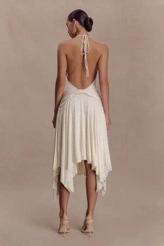 Vestido midi Sylvie de modal estilo pañuelo – Marfil