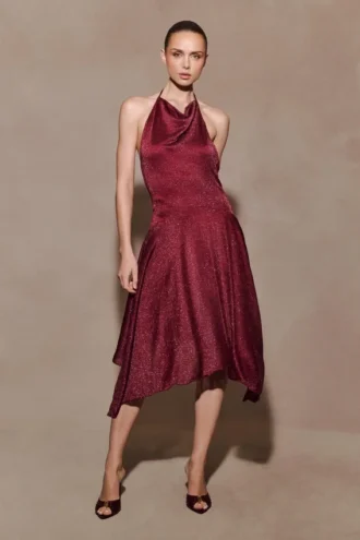 Vestido midi Sylvie Lurex Hankie – Burdeos