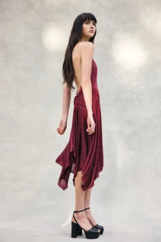 Vestido midi Sylvie Lurex Hankie – Burdeos