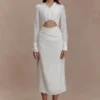 Vestido midi tipo camisa con aberturas Cecilie – Blanco Vestido midi tipo camisa con aberturas Cecilie – Blanco
