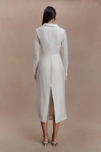 Vestido midi tipo camisa con aberturas Cecilie – Blanco