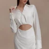 Vestido midi tipo camisa con aberturas Cecilie – Blanco Vestido midi tipo camisa con aberturas Cecilie – Blanco