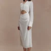 Vestido midi tipo camisa con aberturas Cecilie – Blanco Vestido midi tipo camisa con aberturas Cecilie – Blanco