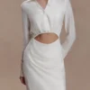 Vestido midi tipo camisa con aberturas Cecilie – Blanco Vestido midi tipo camisa con aberturas Cecilie – Blanco