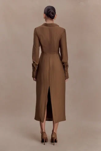 Vestido midi tipo camisa con aberturas Cecilie – Chocolate oscuro