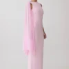 Vestido midi tipo vendaje Farid con gasa – Rosa bebé Vestido midi tipo vendaje Farid con gasa – Rosa bebé