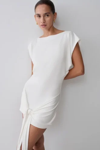 Vestido mini ajustado con lazo y manga corta Maiara – Blanco