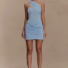 Vestido mini ceñido y de malla Mattea con pañuelo – Azul claro Vestido mini ceñido y de malla Mattea con pañuelo – Azul claro