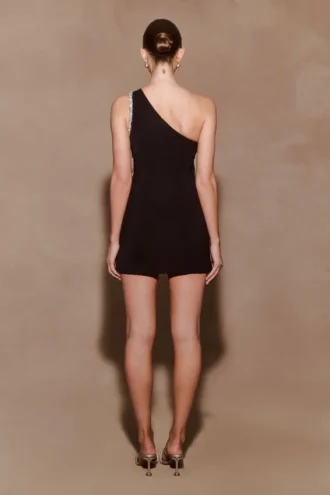 Vestido mini con adornos de diamantes Eleonora – Negro