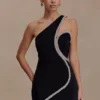 Vestido mini con adornos de diamantes Eleonora – Negro