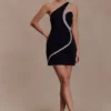 Vestido mini con adornos de diamantes Eleonora – Negro