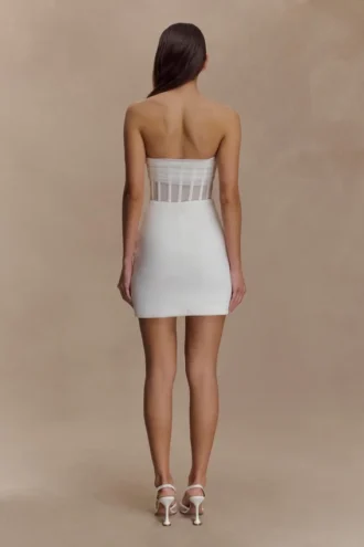 Vestido mini con corsé de malla Palmer – Marfil