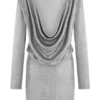 Vestido mini con cuello cowl y diamantes Darius – Plata Vestido mini con cuello cowl y diamantes Darius – Plata