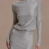 Vestido mini con cuello cowl y diamantes Darius – Plata Vestido mini con cuello cowl y diamantes Darius – Plata