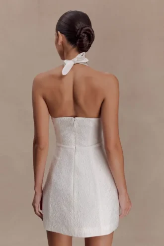Vestido mini con cuello halter y lazo Ella – Blanco