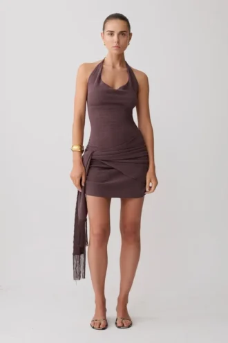 Vestido mini con cuello vuelto Lucien – Peppercorn