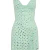 Vestido mini con cuello vuelto y diamantes Zahra – Menta Vestido mini con cuello vuelto y diamantes Zahra – Menta