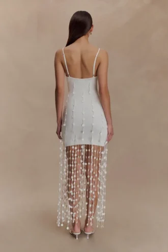 Vestido mini con flores tejido a mano Tove – Blanco