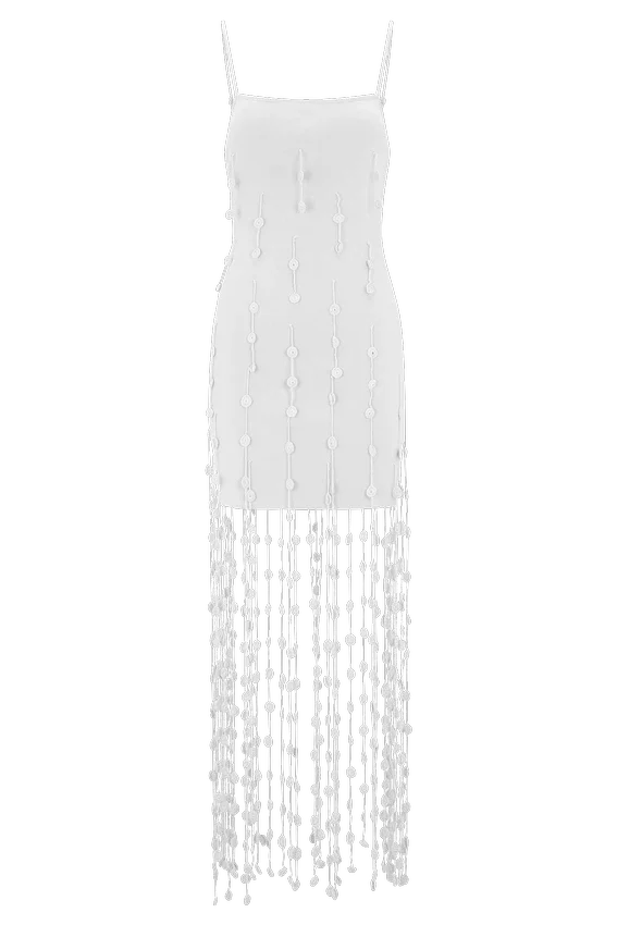 Vestido mini con flores tejido a mano Tove – Blanco Vestido mini con flores tejido a mano Tove – Blanco