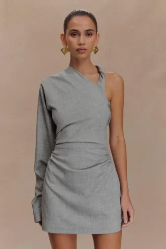 Vestido mini con hombro retorcido Dorian – Gris carbón jaspeado