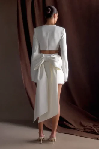 Vestido mini con lazo Rosanna Suiting – Marfil