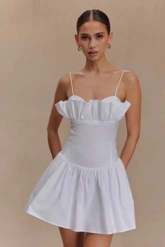 Vestido mini con volantes de algodón Janis – Blanco