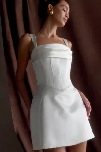 Vestido mini corsé de satén Isabel – Blanco
