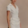 Vestido mini de algodón con cuello Tarryn – Blanco