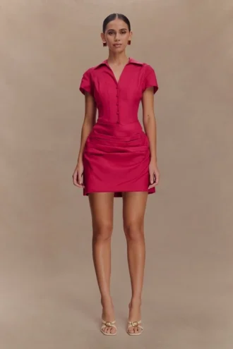 Vestido mini de algodón con cuello Tarryn – Dragonfruit